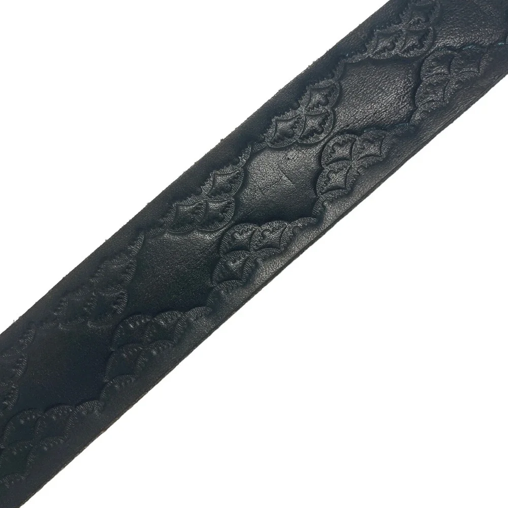 RJ Leather Mens Sz 38 Genuine Leather Belt Black Snaps-Allow New Buckle Embossed
